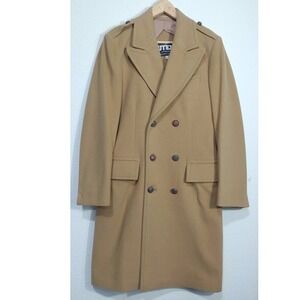 Utex Mens Wool Blend Double Breasted Overcoat Tan EU 36 US Small Used Winter EU